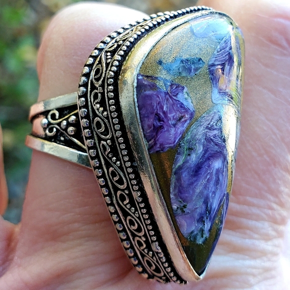 New Oversized Copper Charoite 925 Silver Ring. - Picture 11 of 13